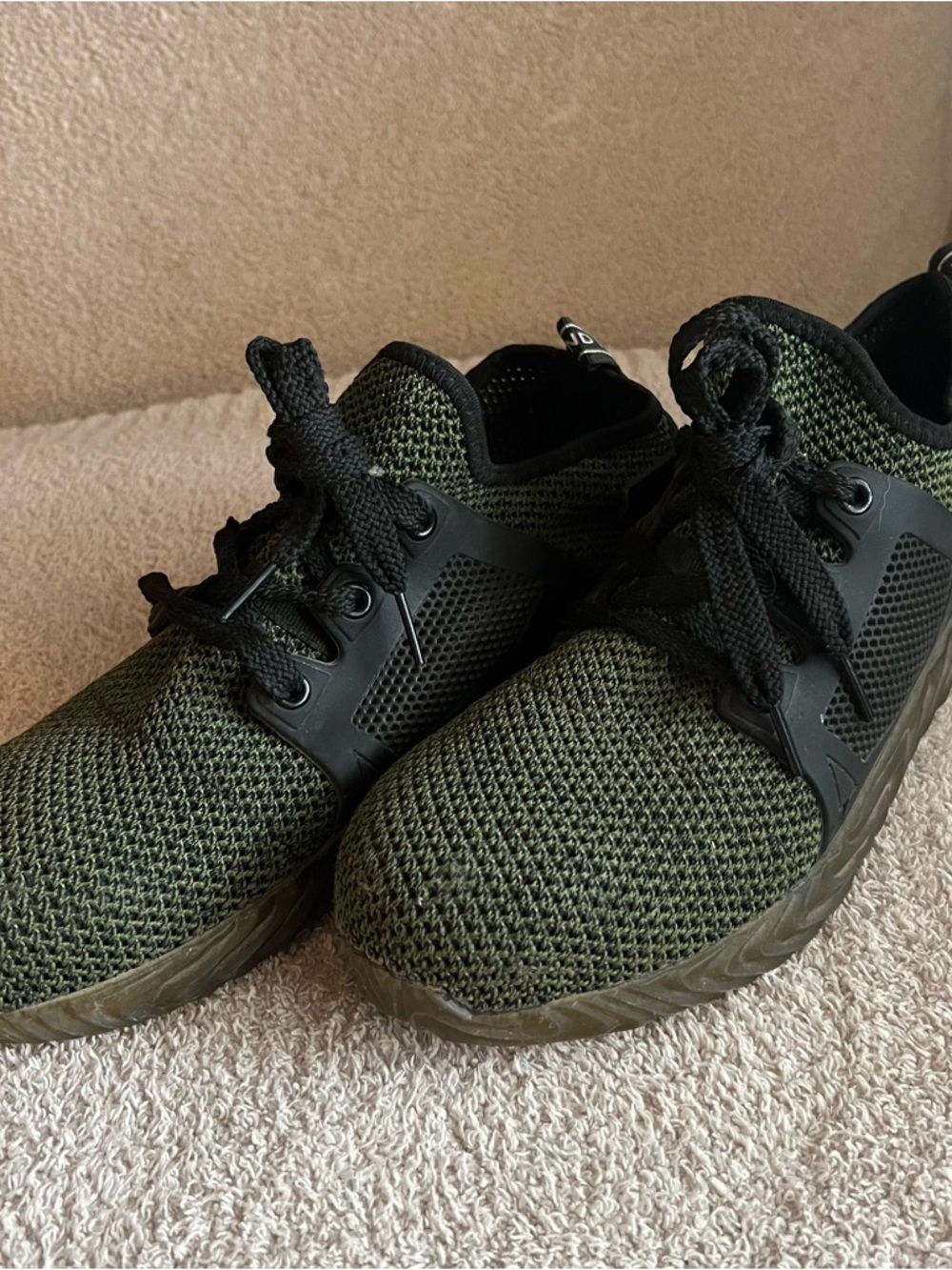 Olive Green Knit Lace-Up Work Sneakers